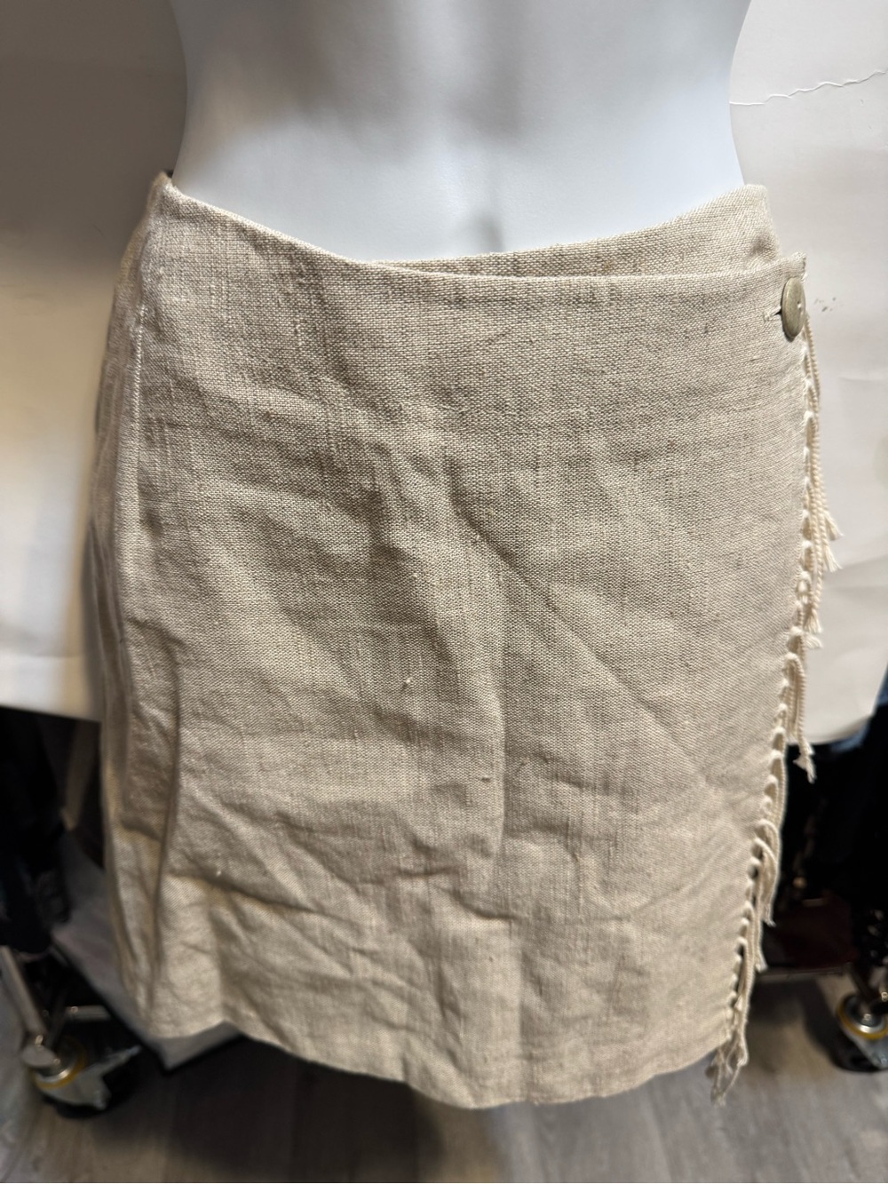 Express Natural Linen Mini Wrap Skirt